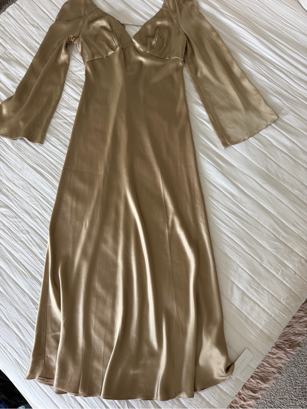 Nwt Silk Maison 100% Mulberry Silk Long Sleeve Maxi Dress Champagne Beige Sz M — image 2 of 8